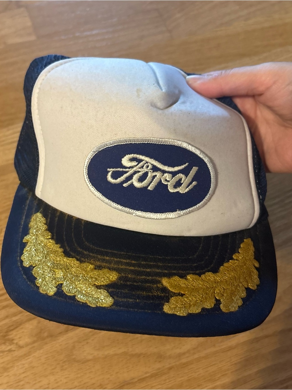 Vintage Ford Patch SnapBack Trucker Hat Gold Lapel